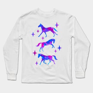 Nebula Watercolor Horses (White Background) Long Sleeve T-Shirt